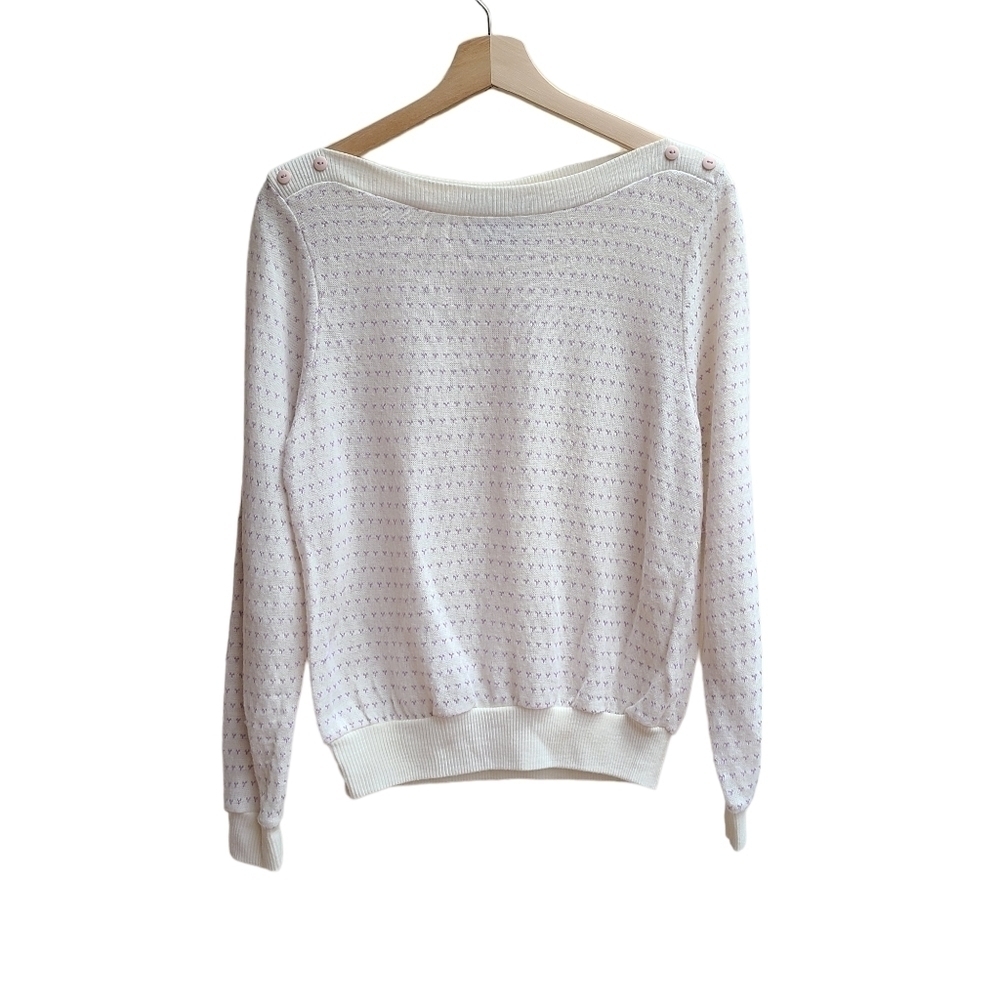 Vintage Style Up Light-weight Knit Sweater with Shoulder Button Detail, Size Med